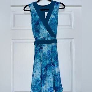 White House Black Market Teal & Aqua Patterned Midi Dress
